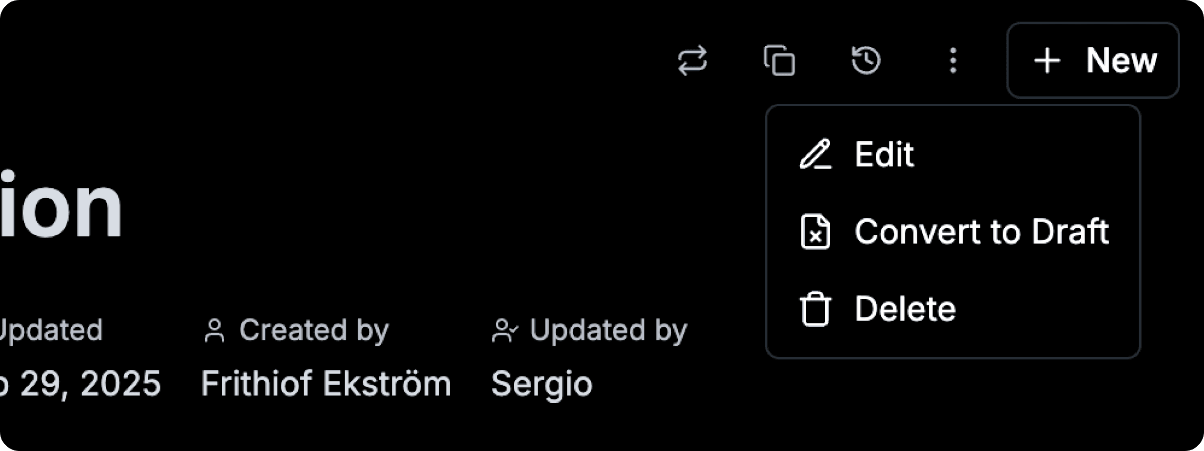 The drop-down menu showing 'Convert to Draft'