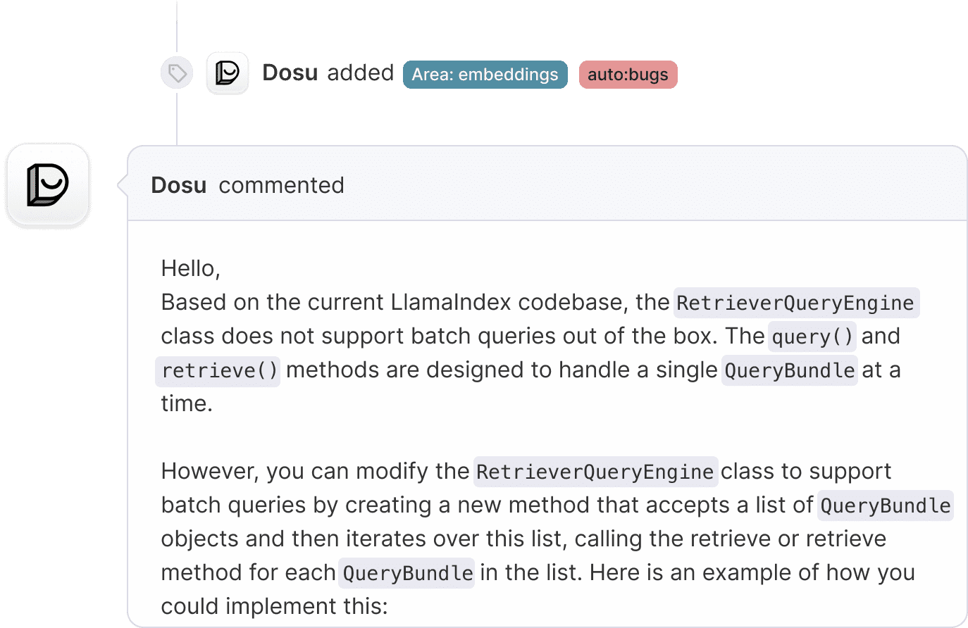 a Dosu github comment