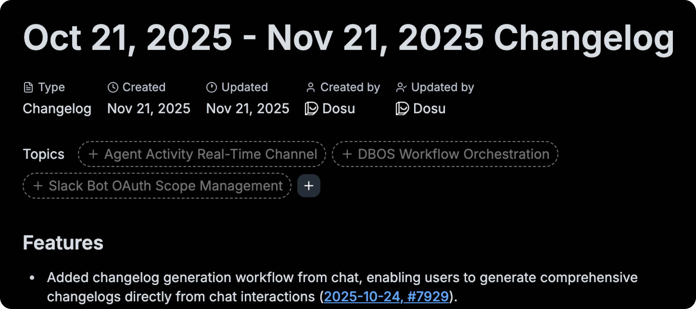 The Changelog page created by Dosu.