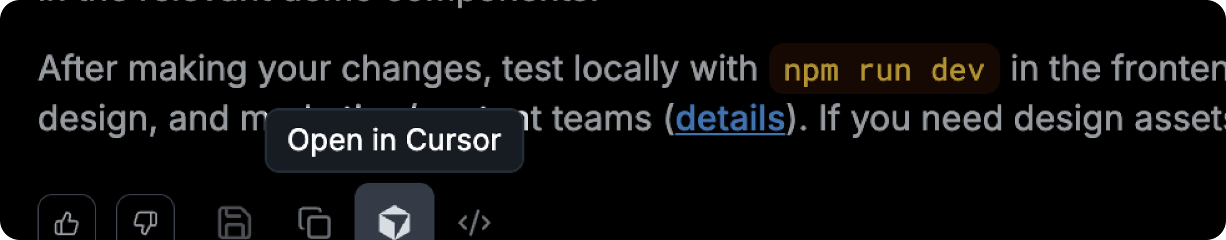 The new 'Open in Cursor' button on a Dosu answer.