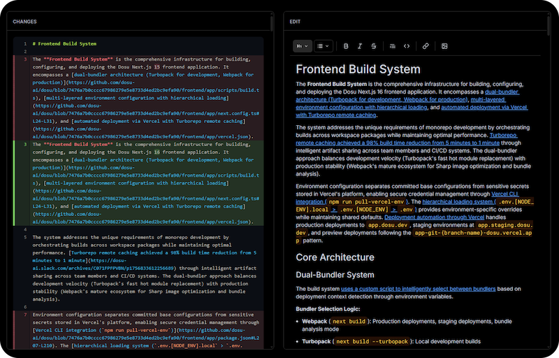The new edit UI for tweaking proposed doc changes
